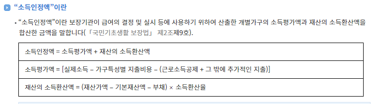 기초생활수급자 금액 산정