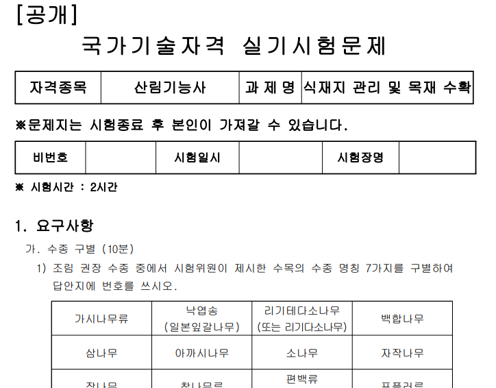 산림기능사 실기 시험
