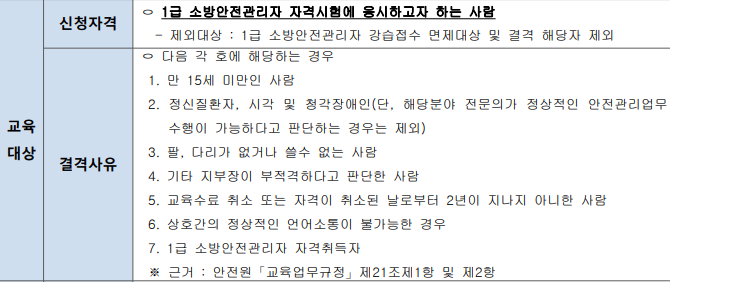 소방안전관리자 1급 응시 자격
