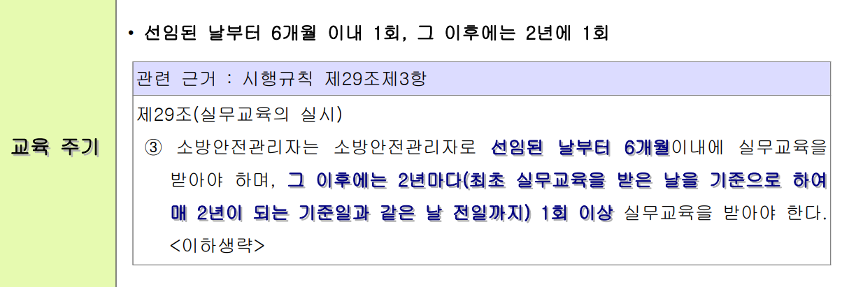 소방안전관리자 교육 주기
