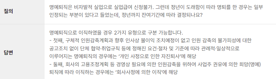 명예 퇴직 실업급여