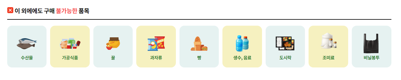 농식품바우처 구매 가능 품목 제외