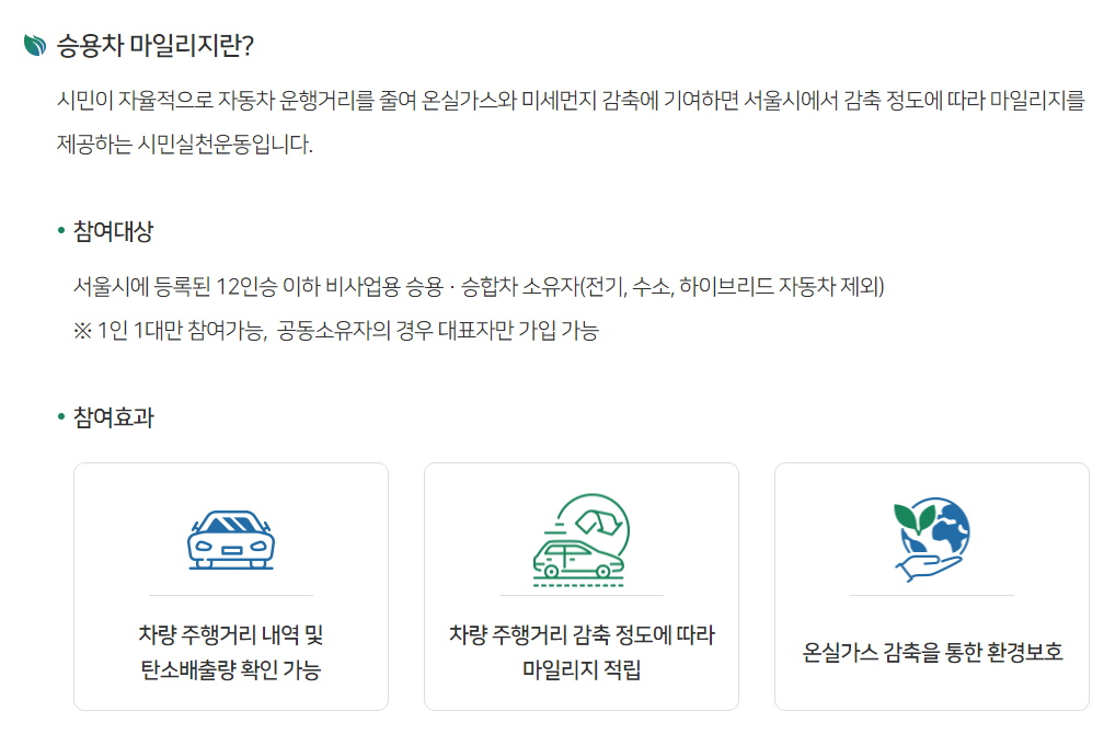 서울시 에코마일리지 승용차 자동차 주행거리 등록하는 방법 2 서울시 에코마일리지 승용차 대상