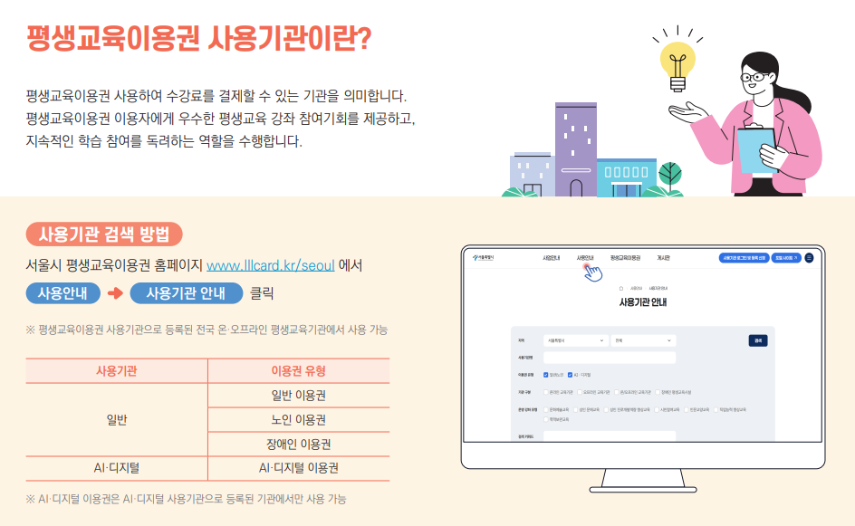 서울시 평생교육이용권 사용처 찾기 및 사용기관 조회 안내 2 서울시 평생교육이용권 사용기관