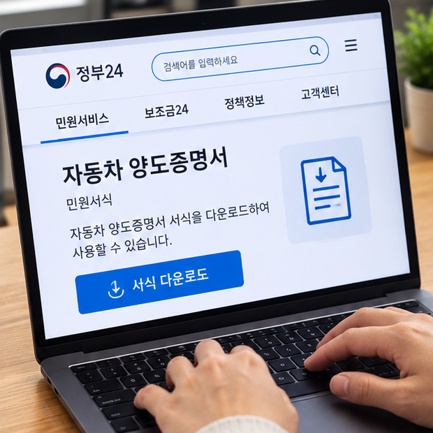 자도차 양도증명서 서식 온라인 다운 및 작성 예시 방법 보기 3 자동차 양도증명서 온라인 다운